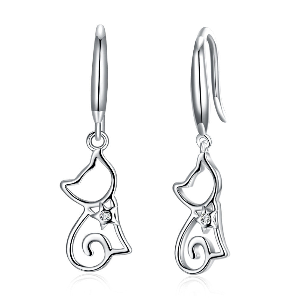 Sterling Silver Cat Zircon Earrings