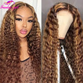 Honey Blonde Water Wave Lace Front Curly Wigs