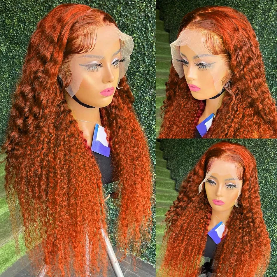 Orange colored Water wave Human Hair Wigs