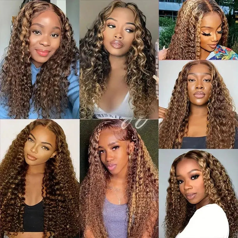 Honey Blonde Water Wave Lace Front Curly Wigs