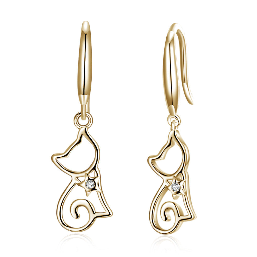 Sterling Silver Cat Zircon Earrings